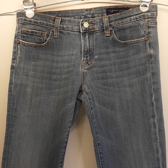 Vigoss Flare Leg Distressed Blue Jeans  Size 7 Stretch - Picture 3 of 15
